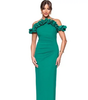 XSCAPE Women's Classic Fit Halter Strap Ruffled Gown 6 Green