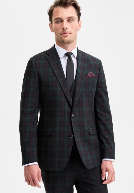 Bar III Mens Slim fit Suit Jacket Blazer 40 R Green Plaid