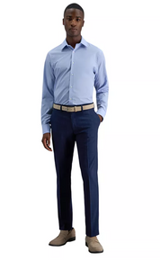 Kenneth Cole Mens Slim fit Dress Pants 36 / 32 Navy Blue Plaid Stretch
