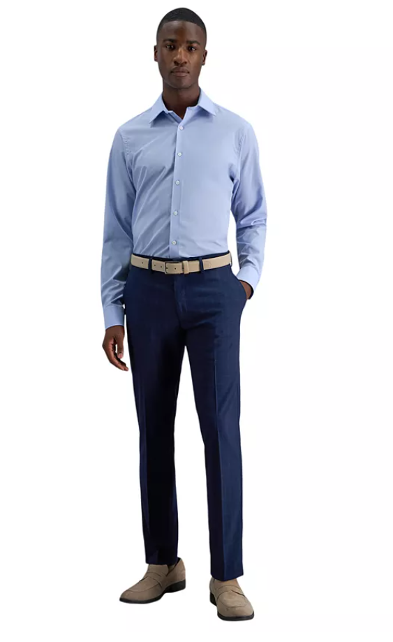 Kenneth Cole Mens Slim fit Dress Pants 36 / 32 Navy Blue Plaid Stretch