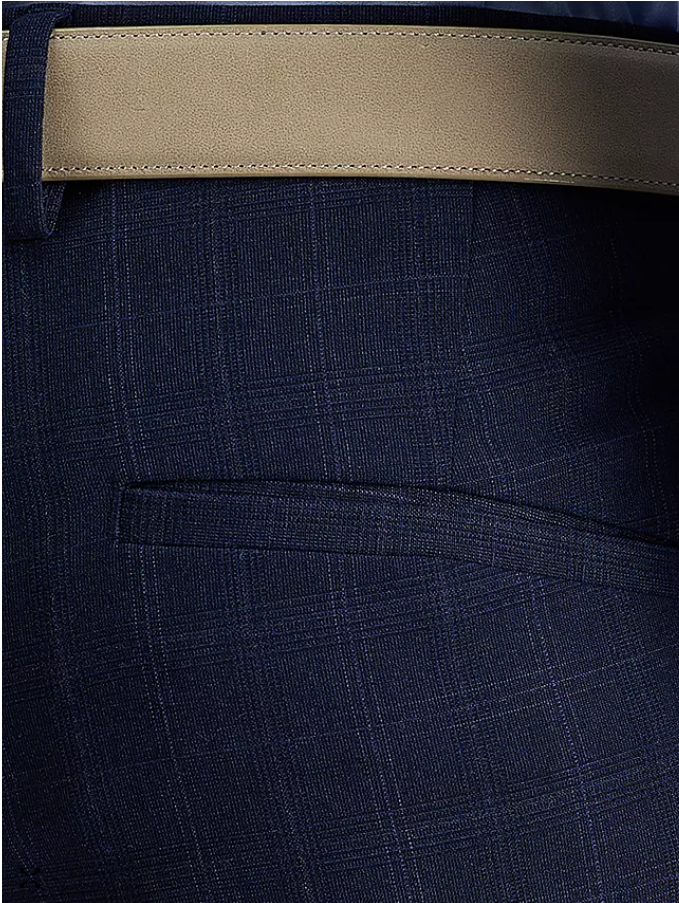 Kenneth Cole Mens Slim fit Dress Pants 36 / 32 Navy Blue Plaid Stretch