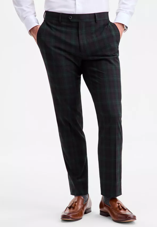 Bar Iii Mens Slim fit Dress Pants 36 / 30 Dark Green Plaid