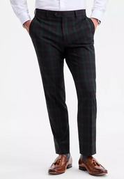 Bar Iii Mens Slim fit Dress Pants 30 / 30 Dark Green Plaid Stretch