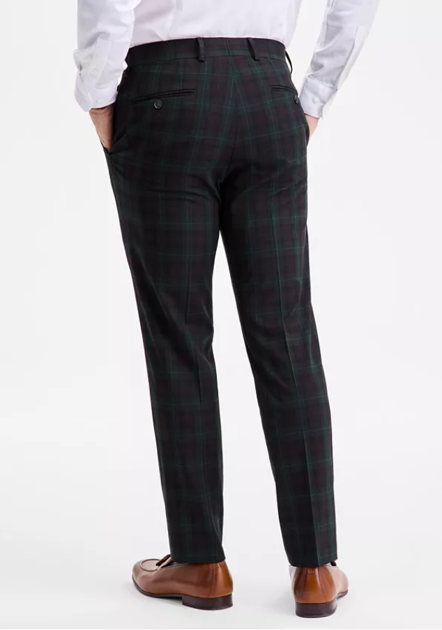 Bar Iii Mens Slim fit Dress Pants 30 / 30 Dark Green Plaid Stretch