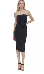 DKNY Women's Slim Fit Strapless Ruched Front Tube Dress 4 Black