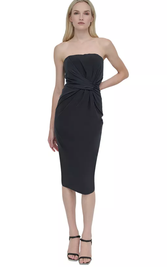 DKNY Women's Slim Fit Strapless Ruched Front Tube Dress 4 Black
