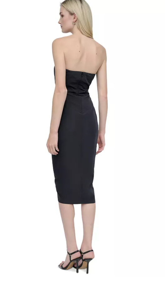 DKNY Women's Slim Fit Strapless Ruched Front Tube Dress 4 Black