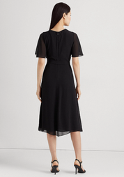 Lauren Ralph Lauren Womens Regular fit Short Sleeve V Neck Dress 14 Black Solid