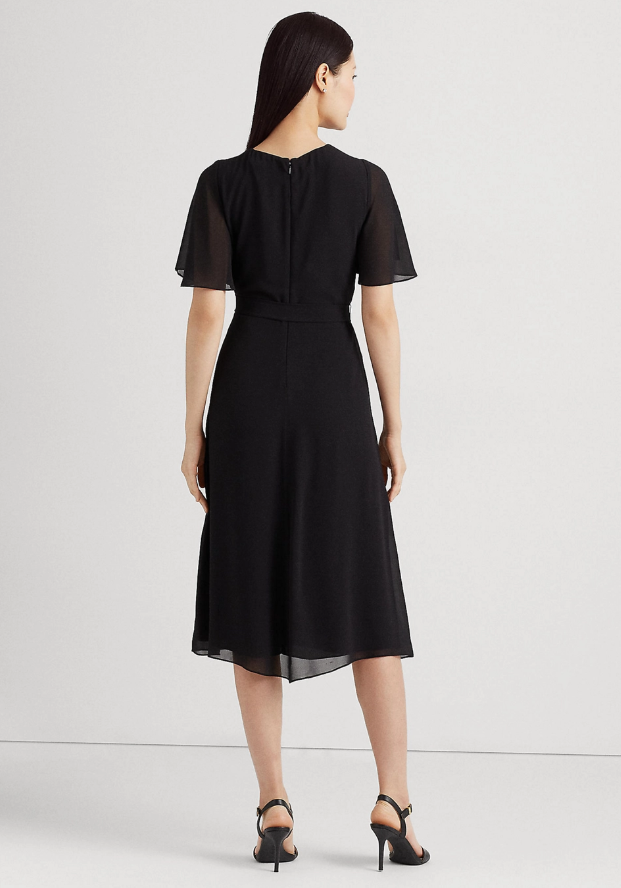 Lauren Ralph Lauren Womens Regular fit Short Sleeve V Neck Dress 14 Black Solid