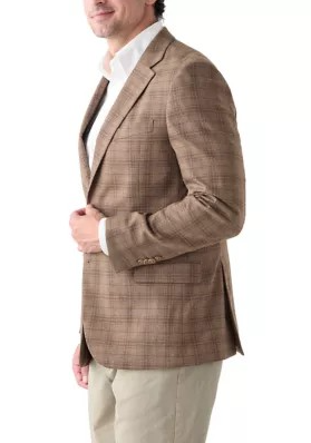Nautica Mens Modern fit Sport Coat Blazer 46 R Light Brown Plaid Stretch