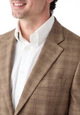 Nautica Mens Modern fit Sport Coat Blazer 46 R Light Brown Plaid Stretch