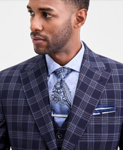Tayion Mens Classic fit Suit Jacket Blazer 40 S Navy Blue Plaid
