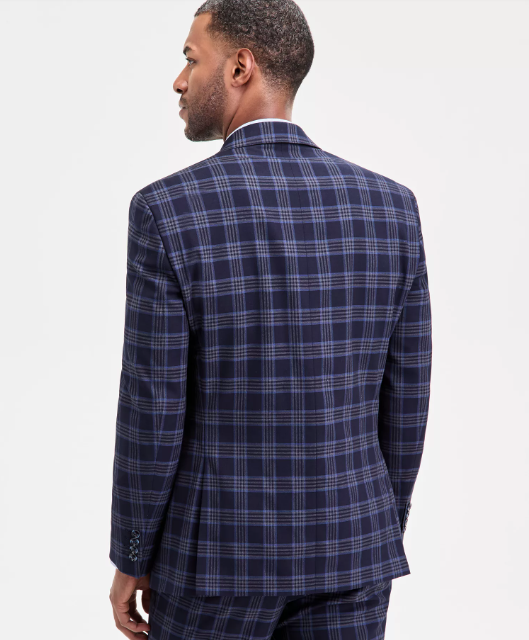 Tayion Mens Classic fit Suit Jacket Blazer 50 L Navy Blue Plaid