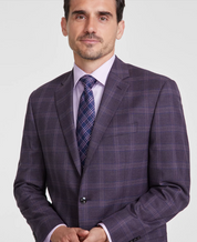 Michael Kors Mens Classic fit Sport Coat Blazer 46 R Burgundy Red Plaid Stretch
