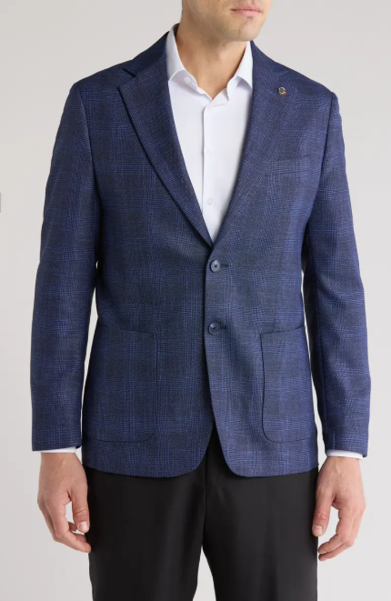 Tom Baine Mens Classic fit Sport Coat Blazer 42 Navy Blue Plaid