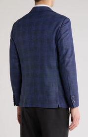 Tom Baine Mens Classic fit Sport Coat Blazer 42 Navy Blue Plaid
