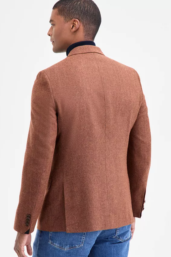Nautica Mens Modern fit Sport Coat Blazer 42 R Brown Herringbone Stretch