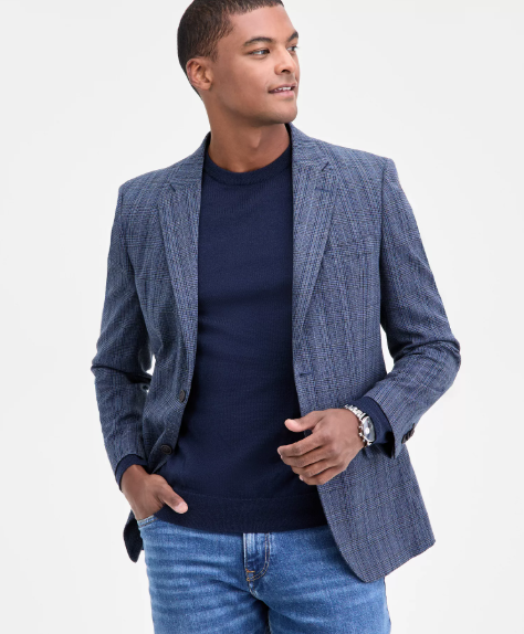 Nautica Mens Modern fit Sport Coat Blazer 36 S Navy Blue Plaid