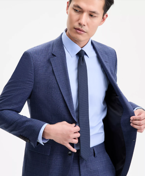 Hugo Boss Mens Modern fit Dress Pants Blazer 44 R Navy Blue Plaid Stretch Wool