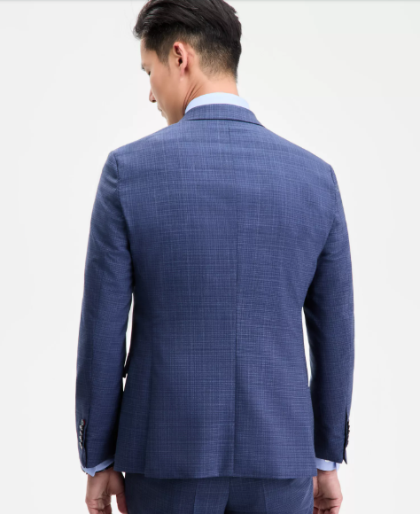 Hugo Boss Mens Modern fit Dress Pants Blazer 44 R Navy Blue Plaid Stretch Wool
