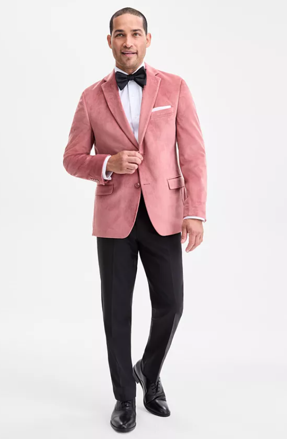 Bar Iii Mens Slim fit Velvet Sport Coat Blazer 44 R Pink Solid Stretch