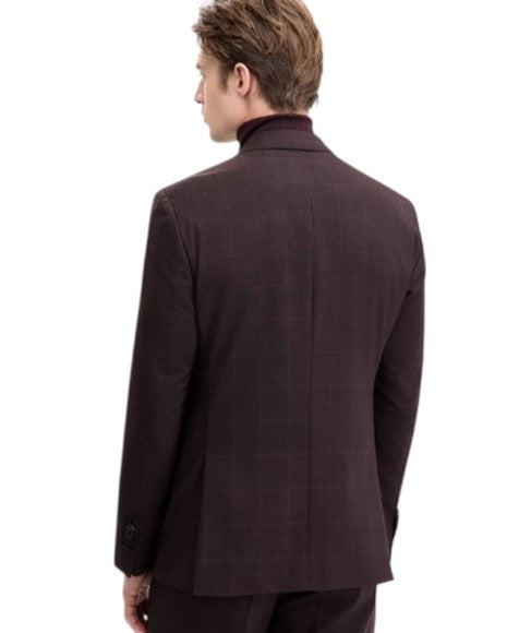 Hugo Boss Mens Modern fit Suit Jacket Blazer 44 L Burgundy Red Plaid