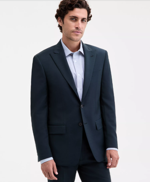 Calvin Klein Mens Slim fit Suit Jacket Blazer 38 S Dark Green Solid Stretch
