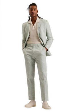 Ted Baker Mens Slim fit Dress Pants 36 / 30 Light Green Solid Stretch Linen