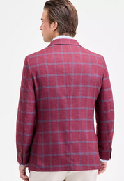 Nautica Mens Modern fit Sport Coat Blazer 36 R Burgundy Red Plaid