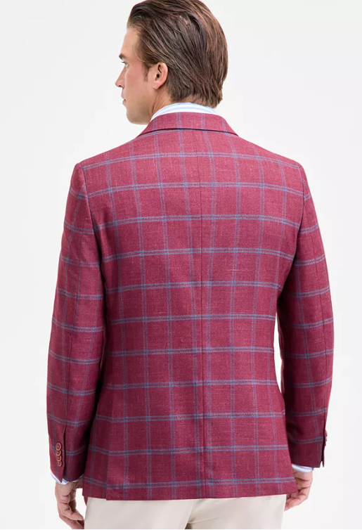 Nautica Mens Modern fit Sport Coat Blazer 36 R Burgundy Red Plaid