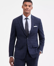 Calvin Klein Mens Slim fit Suit Jacket Blazer 42 R Navy Blue Plaid Stretch Wool