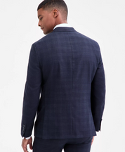 Calvin Klein Mens Slim fit Suit Jacket Blazer 42 R Navy Blue Plaid Stretch Wool