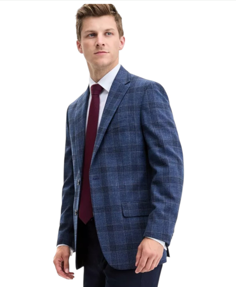 Tommy Hilfiger Mens Modern fit Sport Coat Blazer 42 R Navy Blue Check Stretch