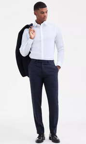Calvin Klein Mens Slim fit Dress Pants 34 / 30 Navy Blue Plaid Stretch