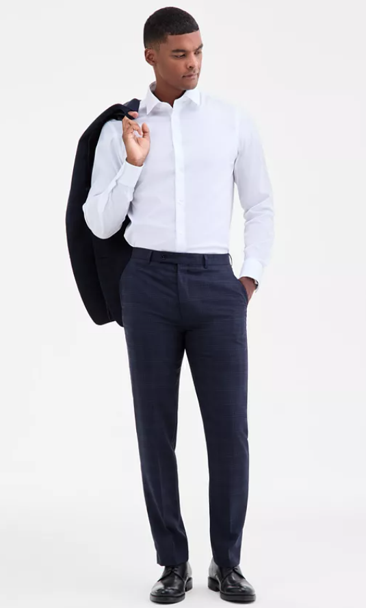 Calvin Klein Mens Slim fit Dress Pants 34 / 30 Navy Blue Plaid Stretch