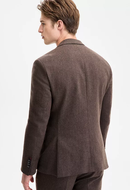 Hugo Boss Mens Modern fit Sport Coat Blazer 44 R Brown Herringbone Stretch