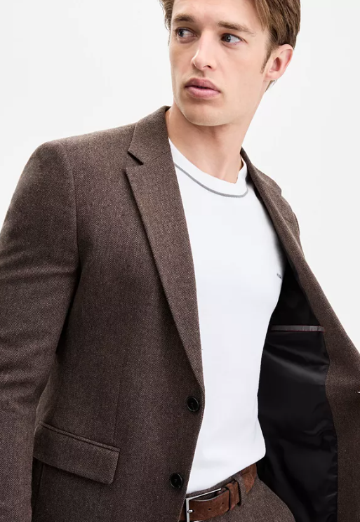 Hugo Boss Mens Modern fit Sport Coat Blazer 44 R Brown Herringbone Stretch