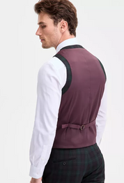 Bar Iii Mens Slim fit Suit Vest Large Green Burgundy