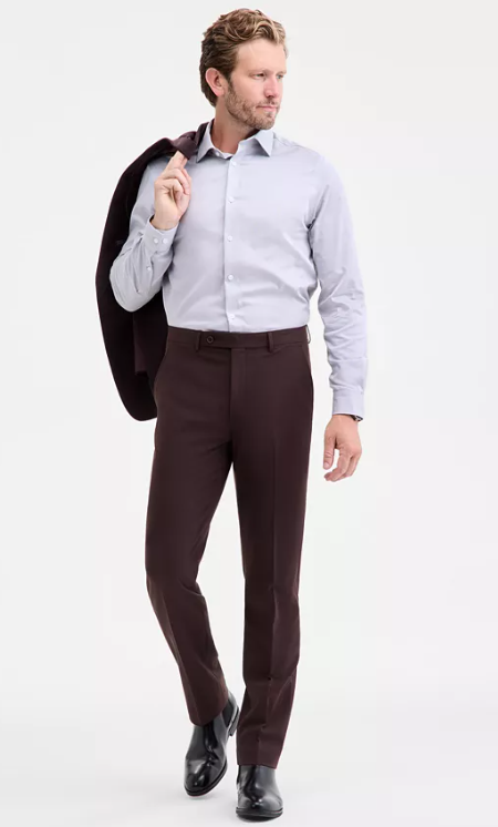 Calvin Klein Mens Slim fit Dress Pants 34 / 32 Brown Solid Stretch