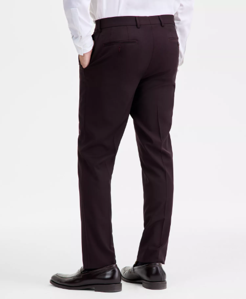 Ted Baker Mens Modern fit Dress Pants 42 / 30 Burgundy Red Solid Stretch Wool