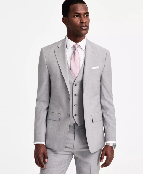 Calvin Klein Mens Slim fit Suit Jacket Blazer 42 R Light Grey Solid Stretch