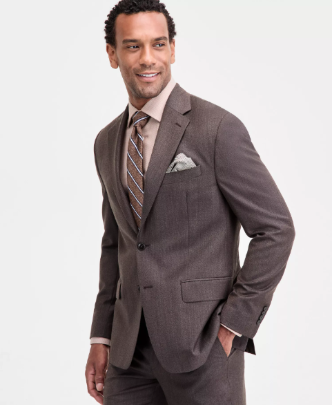 Michael Kors Mens Classic fit Suit Jacket Blazer 40 S Brown Solid Stretch