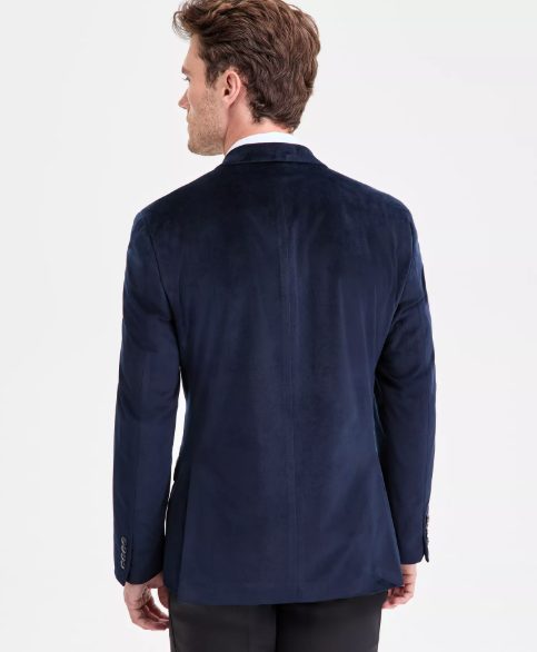 Bar lll Mens Slim fit Velvet Sport Coat Blazer 40 S Blue Solid Stretch