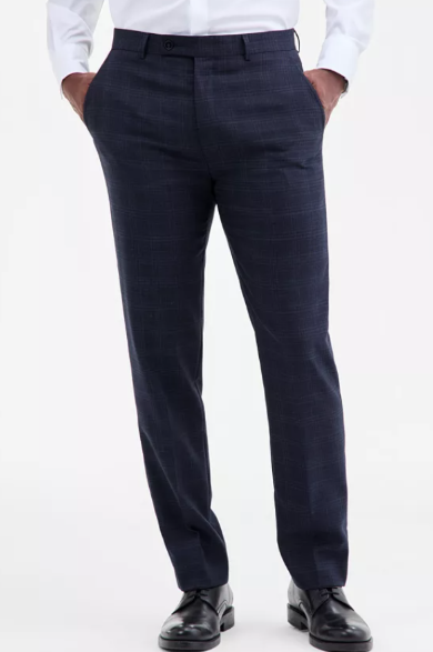 Calvin Klein Mens Slim fit Dress Pants 34 / 30 Navy Blue Plaid Stretch