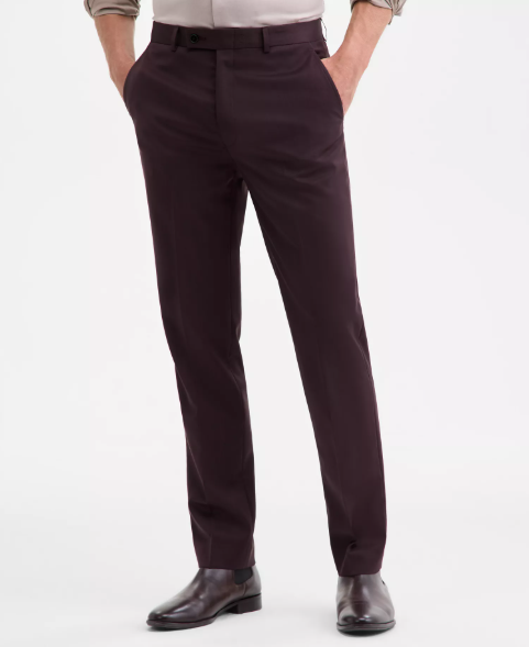 Calvin Klein Mens Slim fit Dress Pants 32 / 30 Burgundy Red Solid Stretch