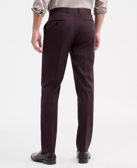 Calvin Klein Mens Slim fit Dress Pants 32 / 30 Burgundy Red Solid Stretch