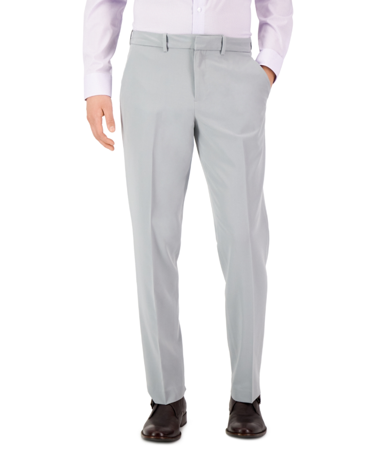 Perry Ellis Mens Modern fit Dress Pants 38 / 32 Light Grey Solid Stretch