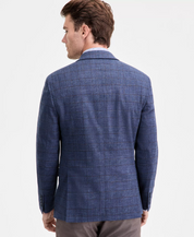 Kenneth Cole Mens Slim fit Sport Coat Blazer 42 R Navy Blue Plaid Stretch
