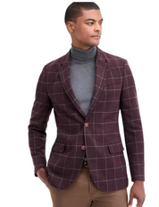 Nautica Mens Modern fit Sport Coat Blazer 46 R Burgundy Red Check Stretch