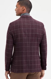 Nautica Mens Modern fit Sport Coat Blazer 46 R Burgundy Red Check Stretch
